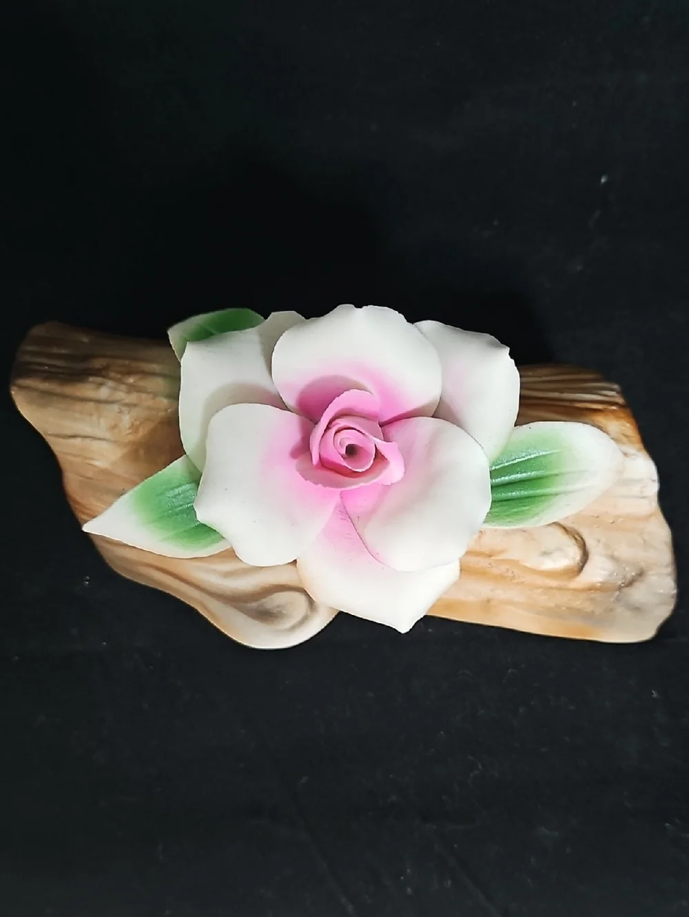 Capodimonte Porcelain Pink Floral Accent on Faux Wood Base - Home Accents